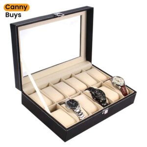 12 Grid Leather Watch Storage Box with Lock - Canny Buys