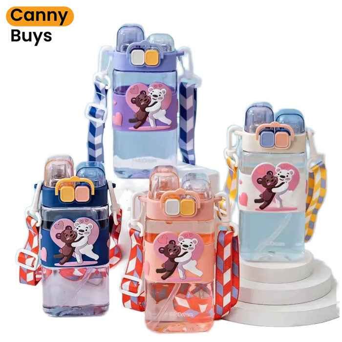 580ml Cartoon Double Mouthed Bottle with Straw