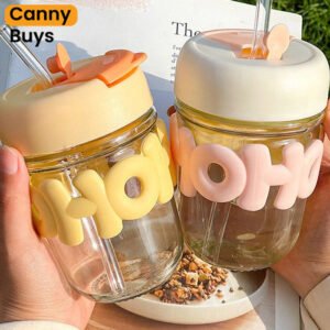 Pearl Glass Drinking bottle with straw -  350ml in Pakistan - Canny Buys