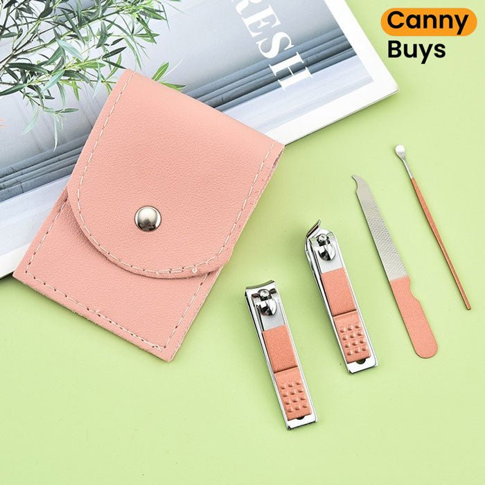 4 Pieces Stainless Steel Nail Kit with Leather Case
