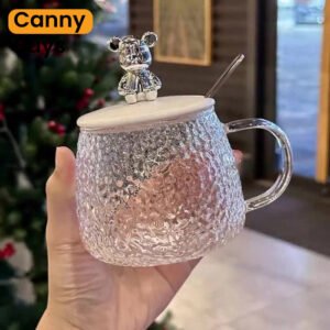 Bear Lid Glass Mug with Spoon in Pakistan - Canny Buys