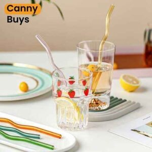 Wavy Multi colored Glass Straws with Cleaning Brush ( 4 Pcs ) in Pakistan - Canny Buys